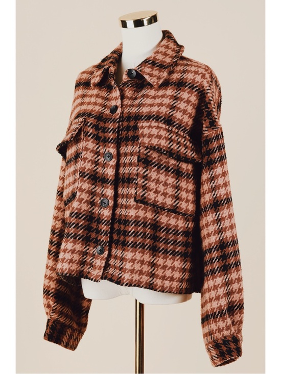 Altar'd State Tops - Sz L Altar’d State Relaxed Oversized Cropped Brown & Tan Houndstooth Shacket EUC